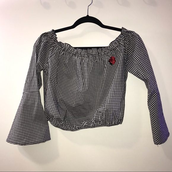 Ambiance Tops - Cute plaid Off the Shoulder Crop Top